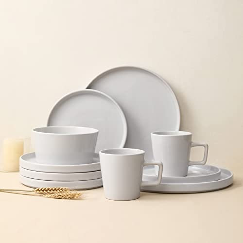 Stone Lain Celina Modern Stoneware 16-Piece Dinnerware Set, Plates and Bowls Set, White Glossy, Dish Set Service for 4