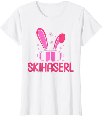 Apres Ski Damen Kostüm Skihaserl T-Shirt Cartoon Ski Theme Classic Cut Short Sleeve Weiß X-Small Female Winter Geburtstag Damen Frauen Frauen Ski-t-shirts T-Shirt