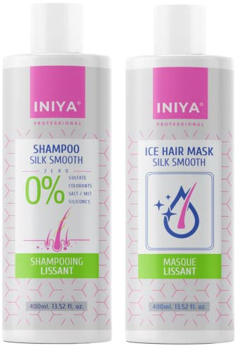 Iniya Silk Smooth Shampoo und Glättende Pflege, ohne Sulfate oder Silikon, glättendes Shampoo und brasilianische Haarmaske, Tannin (2 x 400 ml)