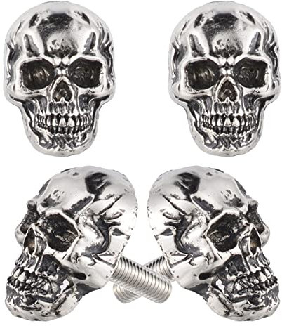 Temzzer Skull License Plate Bolts Anti-Theft Car Tag Frame Screws for Most Vehicle Motorcycle 4 PCS (Silver 2)