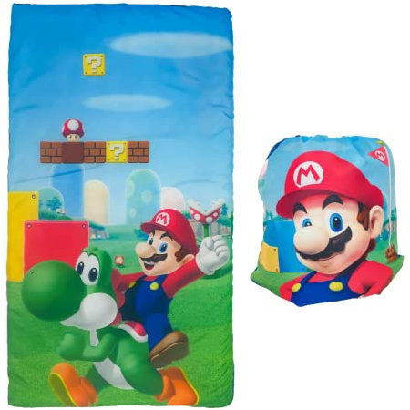 Super Mario Kinder-Set, weich, leicht, 2-teilig, Schlummertasche und Schultertasche, 116,8 cm (L) x 66 cm (B), offizielles Lizenzprodukt von Nintendo von Franco