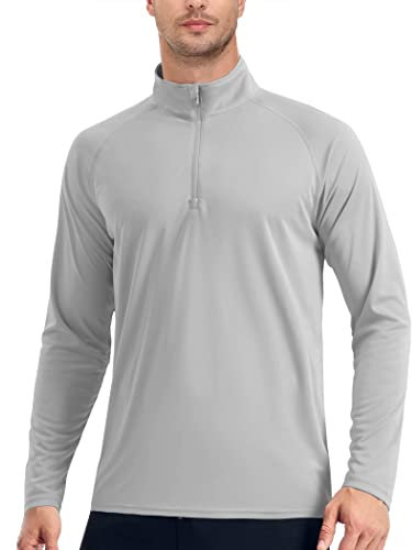 EKLENTSON Men's T-Shirts UV Sun Protection Long Sleeve 1/4 Zip Summer Tops Breathable Golf Shirts,Light Grey,S