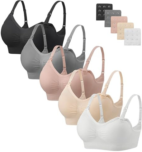 HBselect 5 Pezzi Reggiseno Allattamento Senza Cuciture Reggiseni Allattamento Reggiseno Premaman Morbido con Estensioni Extra del, Reggiseno Gravidanza Senza Ferretto per Le Donna