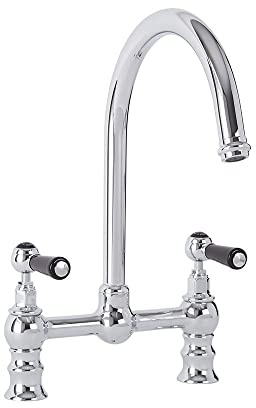Milano Elizabeth Lever Handle Bridge Kitchen Sink Mixer Tap Swivel Spout - Chrome Black