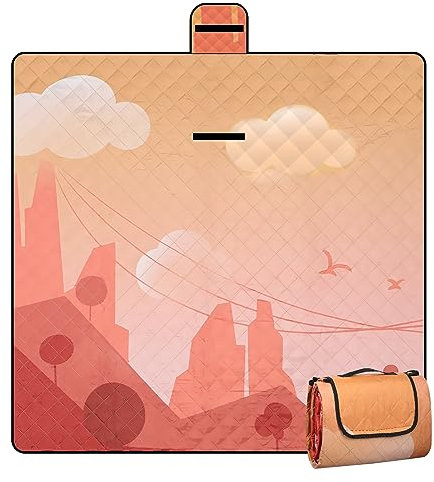 Leisuremix Picknickdecke isoliert 200 x 200cm XXL wasserdicht, 210D Oxford Campingdecke Ultraleicht, Picnic Blanket mit Tragegriff Outdoor Decke für 6-8 Personen (Abendsonne)
