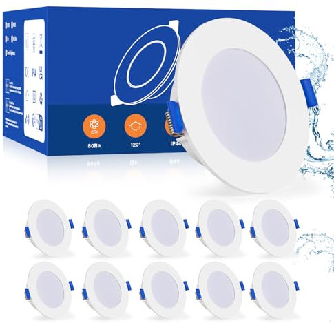 Leselux LED Einbaustrahler 230V IP44, 10x 5W LED Spot Weiß, Einbauspots 4000K Neutralweiß 450LM, 120°Abstrahlwinkel Deckenspots 68mm für Badezimmer Küche Wohnzimmer, Einbauleuchten für Bad Flach 30MM