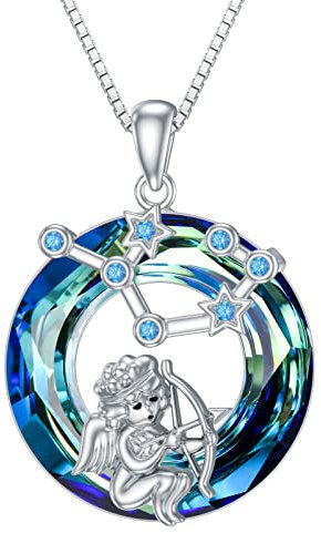 enjoylifecreative Damen Schütze Sternzeichen Kristall Halskette 925er Sterling Silber Sagittarius Geburtsstein Horoskop Anhänger Kette Sternbild Astrologie Schmuck Geschenke für Frauen Mädchen