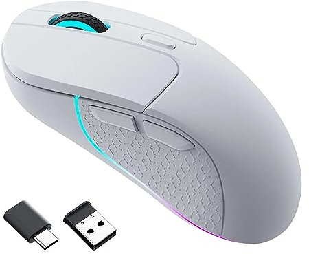 Keychron M3 Souris de Jeu Optique sans Fil, Capteur PixArt Paw 3395, 26000 DPI 2,4 GHz/Bluetooth 5.1, LED RGB rétroéclairé, Bouton Macro Programmable léger de 79g pour PC/Mac Windows - Blanc
