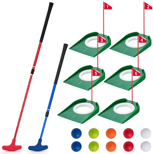 Lenwen Indoor Mini Golf Putting Set for Kids & Family Include 2 Adjustable Golf Putter for Right or Left Handed Players 10 Practice Balls 6 Putting Cup with Flags for Backyard Office Fun Game & Gift