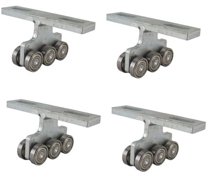 Wakects T Type Trolley, 4Pcs 6 Wheel Welded Roller Trolley Strut Channel Trolley Rolling Bearing Hoist Trolley Assembly Hardware for Doors Curtains Automatic Equipment