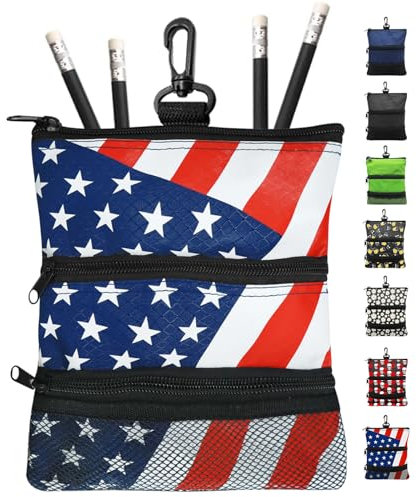 Golf Pouch Bag Ball Holder Valuable for Men Women,Golf Storage Zipper Handbag Pocket with Gear Clip Hook to Attach Bag Lightweight Portable Accessories Color Green Grey Blue (USA Flag)