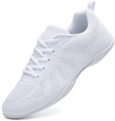 SECHRITE Zapatos de Animadora para Mujer y niña, Zapatillas de Danza, Color Blanco, Jazz Zapatos de Baile, Yoga, aeróbic, con Cordones, Gotas Blancas, 42 EU