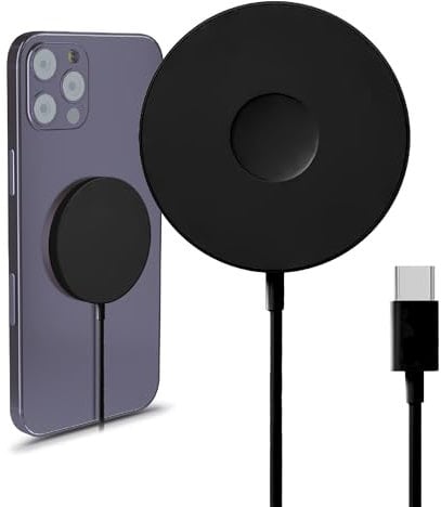 MMOBIEL Cargador Magnético Inalámbrico 15W Compatible con MagSafe iPhone 16/15/14/13/12 Series, AirPods 3/2/Pro, Apple Watch All Series, Samsung Galaxy Buds, S25/S24/S23/S22/Note - USB C – 1M - Negro