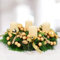 Frischer Adventskranz Goldschimmer in Beige-Gold, handgebundener Kranz aus echter Nobilistanne, Durchmesser 30 cm, mit 4 beigefarbenen Stumpenkerzen, Adventszeit & Weihnachtsdekoration