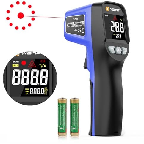 Infrared Thermometer Temperatur Pistole -50 bis +600°C, Digitale Laser-Temperaturpistole mit einstellbarer Emissivität & Max und Min Maßnahme - für Kochen/Pizza-Ofen/Grill/Industrie