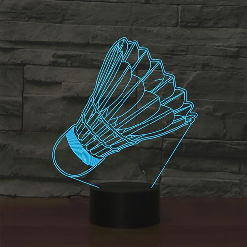 KINGCOO 3D Illusion Tischlampe Nachtlampe, LED 7 Farben ändern Touch Switch Schreibtischlampe Nachtlichter Schlummerleuchten für Kinder Valentinstag Geburtstags Geschenk (Badminton)