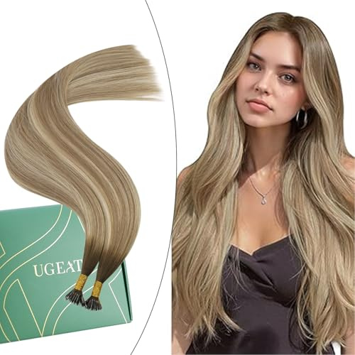 Ugeat Nanoring Extensions Echthaar Blond Balayage 40 cm Echthaar Extension Nanoring Hellbraun mit Blond Ombre Remy für Frauen 50g 50 Strähnen 3/8/22