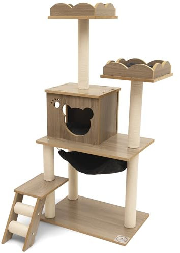 Petsville Kratzbaum Groß [Purrfect Haven] aus natürlichen Materialien - Katzenkratzbaum 130cm - Kratzbaum Grosse Katzen stabil - Kratzbaum XXL Katzenbaum Kratzbaum Katze Aktivitätskratzbäume Cat Tree