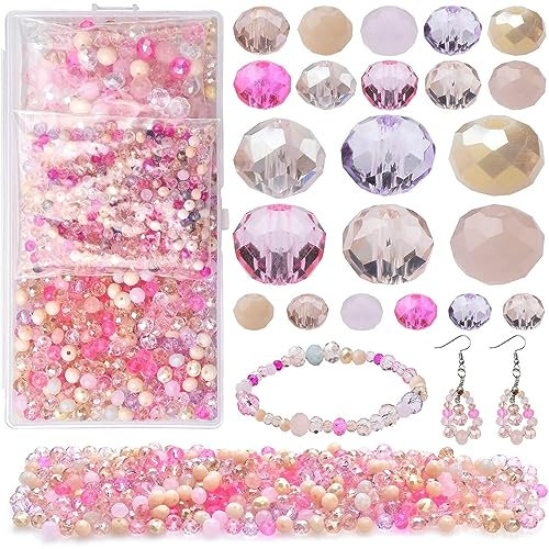 Zepitniy 1000 Cuentas de Colores de Cristal Facetado 4mm 6mm 8mm Redondas Cuentas Cristal Facetado para Hacer Pulseras Collares Pendientes - Rosa