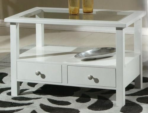 Mar.c.a. Design - Couchtisch, Sofa, Glasplatte, rechteckig oder quadratisch, Pappelholz, Nussbaum dunkel oder weiß, Arte Povera Made in Italy - 77 x 47 x 51 H cm - 77 x 77 x 51 H (Weiß matt, 77 x 77 x