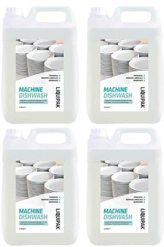 Liquipak Industrial Machine Dishwash Detergent 4x5L, Commercial-Grade, Descaling & Degreasing Formula, Streak-Free Finish, 5L to 20L Sizes, Ideal for Pubs, Restaurants, Cafés