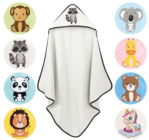 LAYNENBURG Premium Kapuzenhandtuch Baby - Badehandtuch aus 100% Baumwolle - Oeko TEX - Handtuch mit Kapuze für Neugeborene & Kinder - Badetuch, Babyhandtuch Mädchen, Jungen (Waschbär 80 x 80cm)