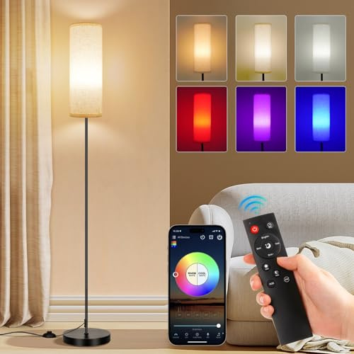 FRIDEKO HOME Floor Lamp with RGB Smart LED Bulb and Beige Lampshade