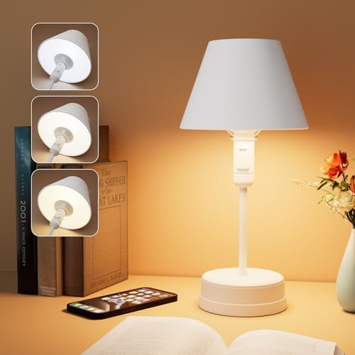 PAIRIER Tischlampe Kabellos LED Akku Tischleuchte Nachttischlampe 3 Farbtemperatur für Schlafzimmer Wohnzimmer Esstisch Schreibtisch