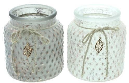 FRANK FLECHTWAREN Windlicht Kupferblatt, 2er Set, Glas, Baumwolle, Metall Maße: Ø 9 x 9 cm, ohne Kerzen, Stilvolles Design