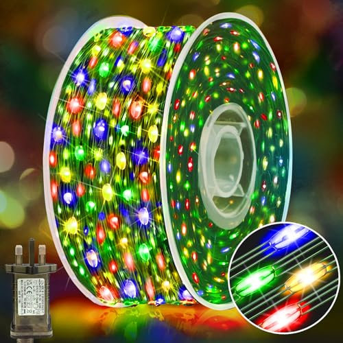 XURISEN 60M 600LED Outdoor Fairy Lights Plug in Christmas Tree Lights Green Copper Wire String Lights Waterproof 8 Modes with Remote Memory for Garden Yard Party Wedding Xmas Decoration- Mutilcolor