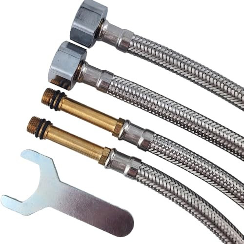 CYILIUEN Pack of 2 60 cm M10 x 1/2 Kitchen Flexible Pipes Flexible Tap Connector Pipes with Installation Tools, Tap Fittings for Kitchen Sink, Bathroom Basin, 1407D1
