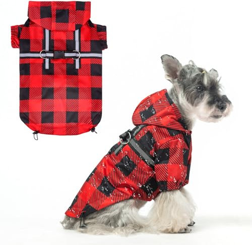 BEAUTYZOO Hunde-Regenmantel mit Kapuze und integriertem Geschirr, Jacke, Poncho, wasserdichter Wintermantel, Buffalo Red, XS