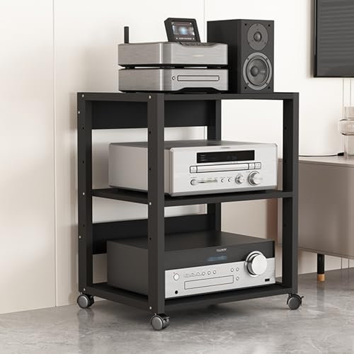 Mueble Equipo Hifi,Mueble Tocadiscos,Soporte Altavoz de 3, 4, 5, 6 niveles,Consola de CD con Estantes Ajustables,Estantería multimedia para audio y vídeo,para Centro de Entretenimiento(50x40x69.5cm/19