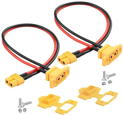 QIANRENON XT60 Feste Montage Anschluss Kurzes Kabel 14AWG 25A Vergoldet XT60E-F Buchse auf XT60 Buchse Panel Montage Extender Kabel,Staubschutzhülle,für RC Modell Li Batterien FPV Drohnen,30cm,2Pcs
