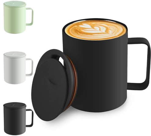 Homealexa Mug à Café 400 ml Double Paroi sous Vide Thermo Tasse à Café et à Thé en Acier Inoxydable Mug Thermique avec Poignée et Couvercle Coulissant