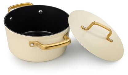 Arcos Serie Samoa Iconic | Cacerola Antiadherente Cerámico 20 cm y 2,6 L | Aluminio Forjado | Apta cualquier cocina | Mango Acero Inoxidable | Color Beige | LIBRE DE (PFOA/PTFE/PFOS)