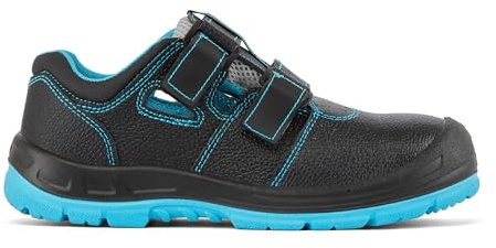 Portwest FS70 Steel Sandal S1P Action Leather Mesh Breathable Velcro Slip Oil Resistant Anti Static Dual Density Steel Toe Midsole Safety Footwear, Black/Blue, UK 10.5