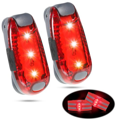 ertlutw LED Sicherheitslicht, 2 Rote LED Blinklicht Schulranzen USB Aufladbar für Kinder Schulranzen Hunde Bergsteiger Nachtläufer Leuchtanhänger mit Batterien Clip Dauerlicht