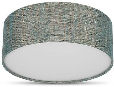 REV Deckenleuchte - Deckenlampe rund 30cm mit Stoff-Lampenschirm im Vintage-Look – ideal für Schlafzimmer & Wohnzimmer, grün-gold