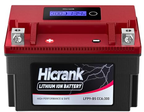 Hicrank YTX9-BS, 2X Cranking Power, 5X Life, Lithium LiFePO4 Motorcycle Battery, 280 CCA, Digital Readout,Powersports Battery,Fits for ATV,UTV,4 Wheeler,Seadoo,Polaris,Lawn Mower,Generator