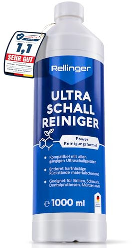 RELLINGER® Power Ultraschallreiniger 1l [HOCHGLANZ-FORMEL] - Ultraschallreiniger Konzentrat für Brillenreinigungsgerät (Made in Germany) - Ultraschallreiniger Brille & Brillenreinigung Ultraschallbad