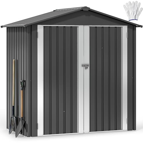 YITAHOME Gerätehaus 1,8x1,2m Wetterfestes Gerätehäuser mit Sicherheitsschloss & Belüftungssystem – Praktische Aufbewahrung für Rasenmäher, Gartengeräte in Garten, Terrasse oder Hof (Dunkelgrau)