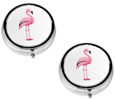 Flamingo Pillendose, niedlich, klein, rund, 3 Fächer, Reise-Pillendose, personalisierbar, tragbar, Medizin-Organizer für Geldbörse und Tasche