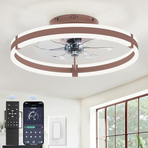 ZMISHIBO Ventilador de Techo 50cm con Luz LED,Control por APP y Control Remoto,Montaje en Techo Bajo, 2200LM Luz LED Regulable,3 Temperaturas de Color,6 Velocidades,Motor DC Silencioso