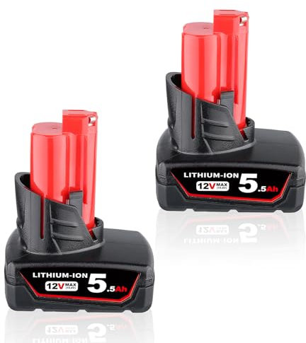 2 Pack 5.5Ah 12V batteries, compatible with Milwaukee 12V Battery 48-11-2401 48-11-2412 48-11-2440 48-11-2425 48-11-2450, Replacement for Milwaukee 12V tools