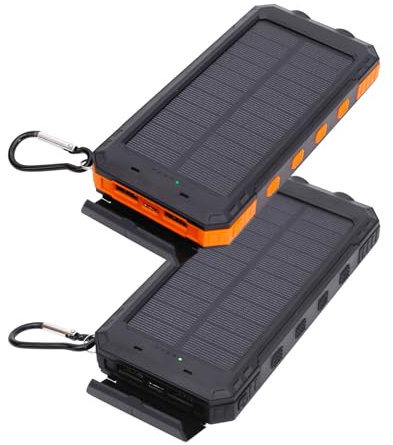 Cargador Solar, batería Externa portátil para teléfono, Carga rápida inalámbrica de 20000 mAh, Linterna integrada, Dispositivo al Aire Libre para Camping, Senderismo, emergencias, Viajes, Negro