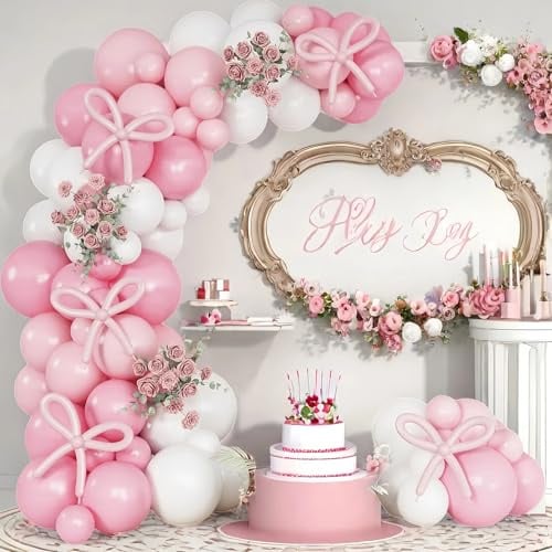 Rosa Luftballons Girlande, 93 Pcs Rosa Und Weiß Luftballon Set, Süße Hellrosa Hellrosa Weiße Ballon Deko für Geburtstagsdeko Babyparty Baby Shower Hochzeit Ballons Girlande
