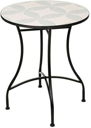 Well Home Bistrotisch mit Mosaik-Design, 60 x 71 cm, Eisenrohr und Platte in Creme und Salvégrün