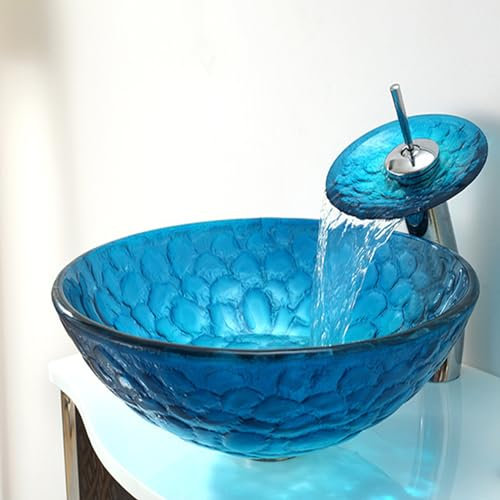 Lavandino da Appoggio per Bagno in Vetro Temperato, Monoblocco, Anti-Crepa E Senza Giunture. Lavandino da Bagno per La Casa.