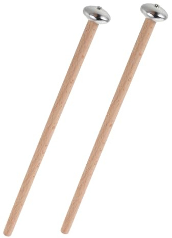 Glockenspielschlägel 1 Paar mit Metallkopf, Kurzer Griff | Beige, Holz und Metall, Flacher Ovaler Kopf, für Xylophon, Ausbildung und Private Übung